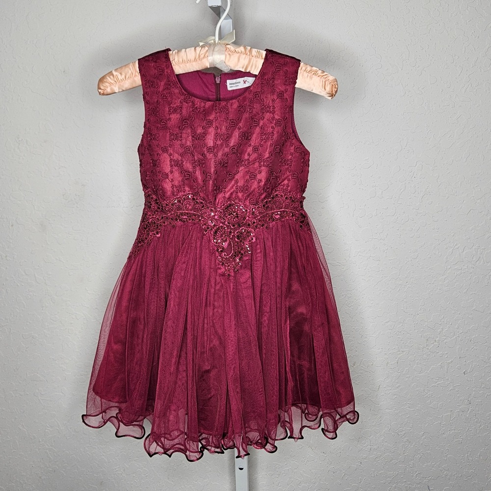 Beautees‎ Girls Burgundy Sequin Tulle Party Dress Size 6X Formal Holiday Wine